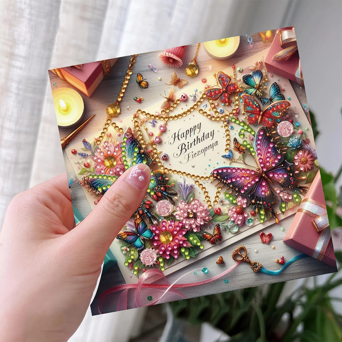 6-Piece/Set DIY Diamond Painting Kit Birthday Card Kit, Unique Flower Pattern Design, Rhinestone Diamond Painting Art Mosaic Pos
