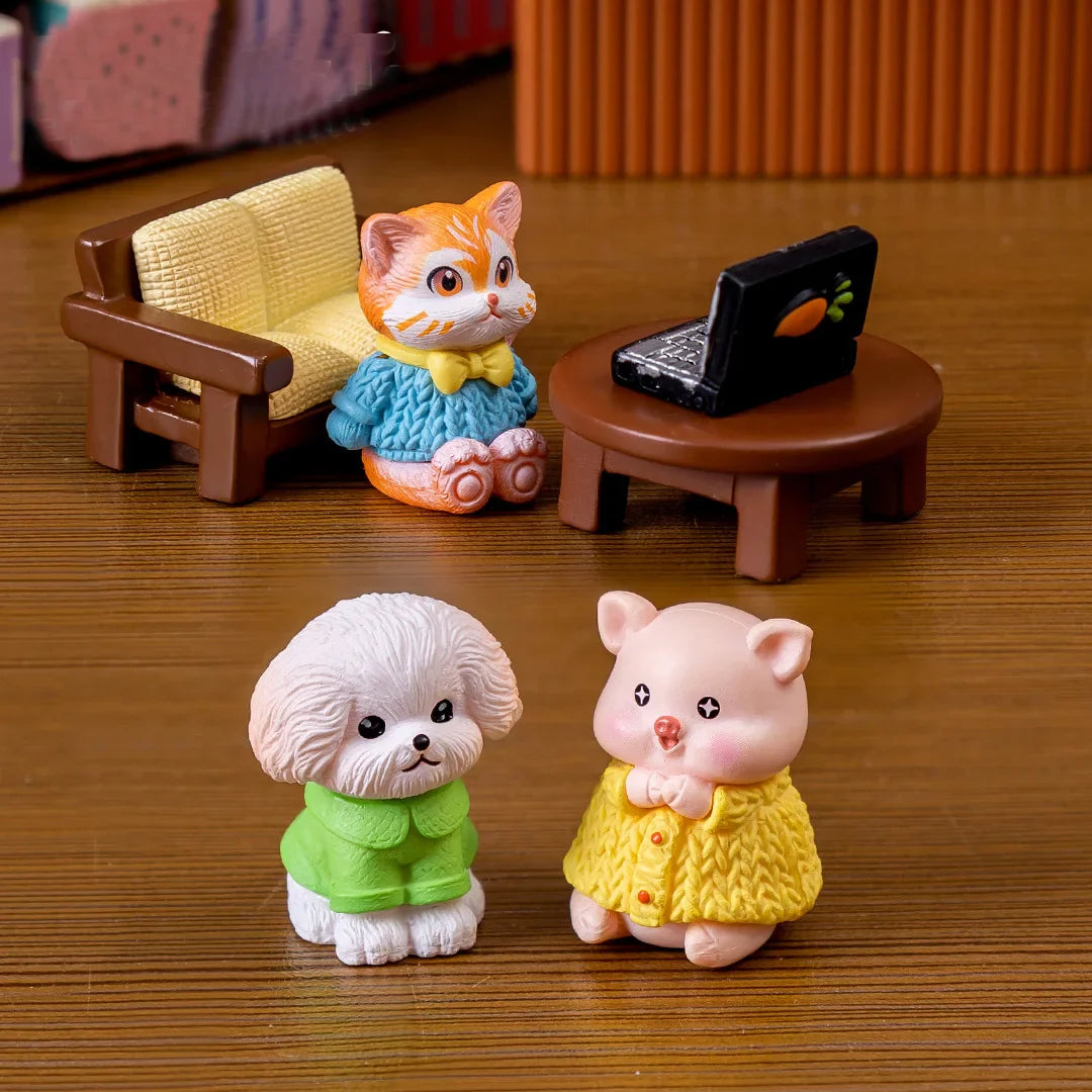 3Pcs Cat Dog Pig Figurine Kawaii Room Home Decor Miniature Fairy Garden Decoration Accessories Modern Children's Birthday Gift
