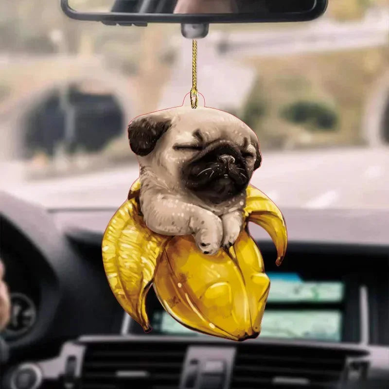 2D Cute Cat Puppy Car Hanging Cament Kitten Dog Simulation Model Creative Car Interior Decor Animal Acrylic Pendant Kid Toy Gift