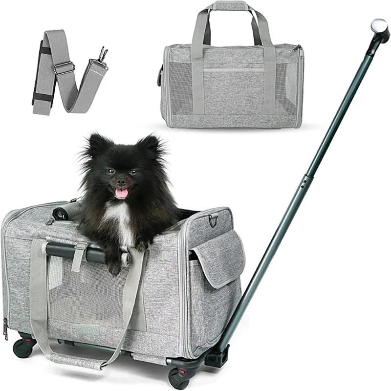 Pet Carrier with Wheels for Dogs Up To 15lbs & Cat  Airline Approved Dog Carrier Rolling Pet Carrier Foldable Pet Stroller