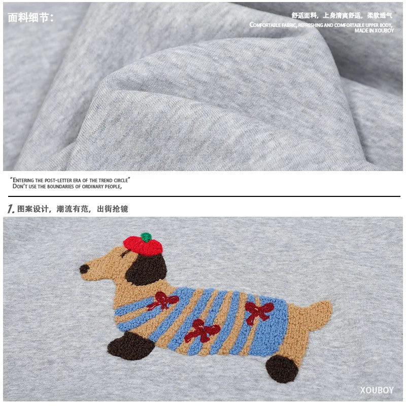 2026 Womens Casual Dog Print Hooded Sweatshirt Loose Long Sleeve O Neck Solid Color With Pockets Fashion Spring Summer Outwear