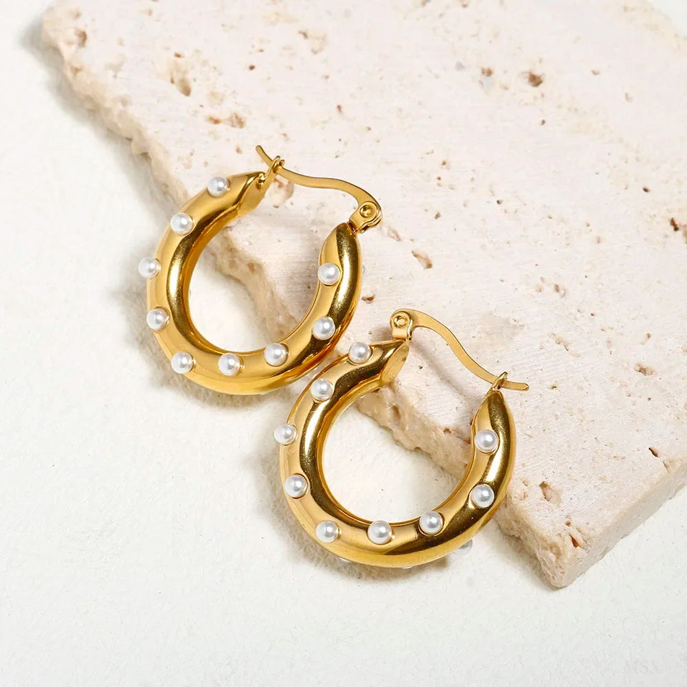 Luxury Shiny Zircon Hoop Earrings for Women Trendy Golden Stainless Steel Wed Ear Geometric Circle Earring Jewelry Pendientes