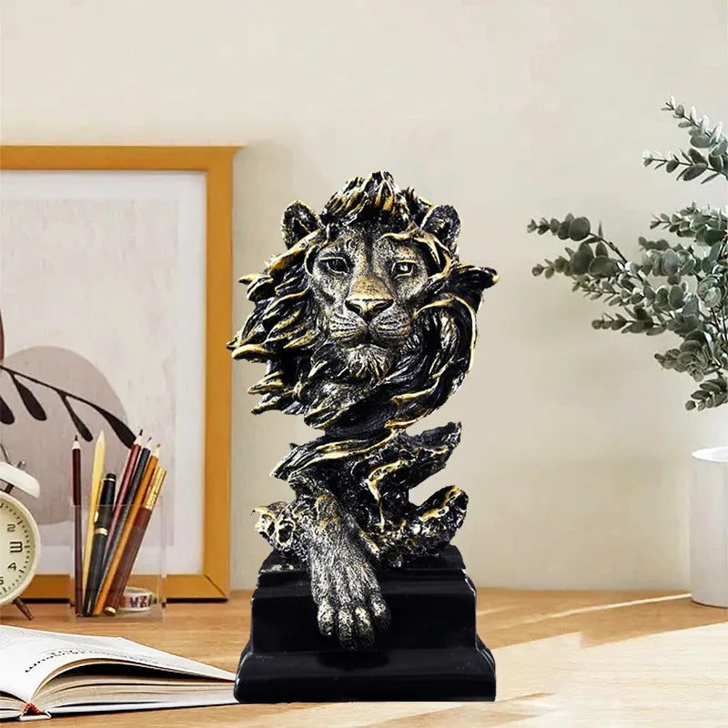 Aesthetic Lion Figure Resin Statue Nordic Vintage Lion Figurine Sculpture Luxury Decor Living Room Decoration Desk Accessories