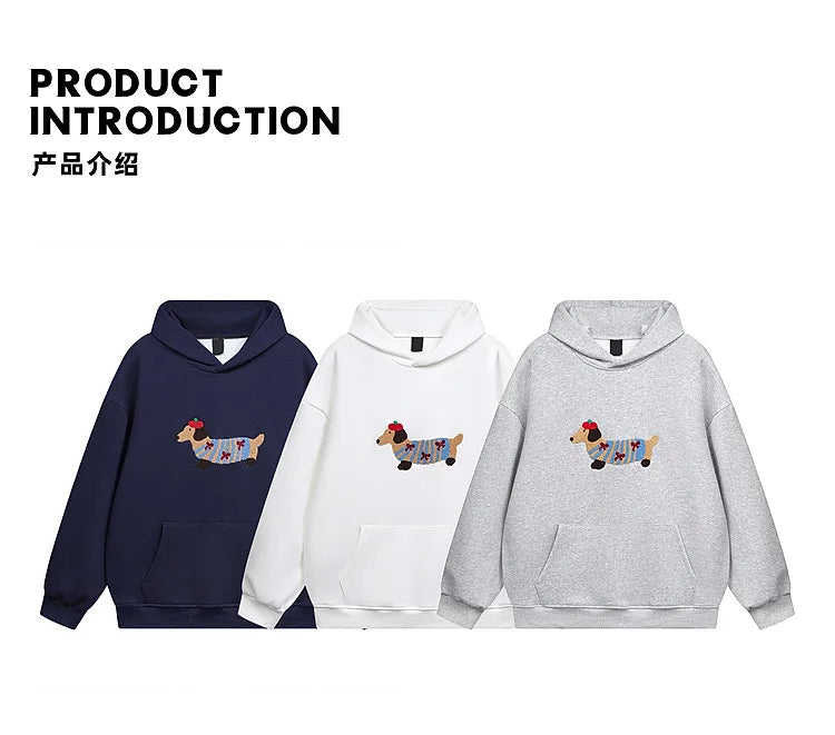 2026 Womens Casual Dog Print Hooded Sweatshirt Loose Long Sleeve O Neck Solid Color With Pockets Fashion Spring Summer Outwear