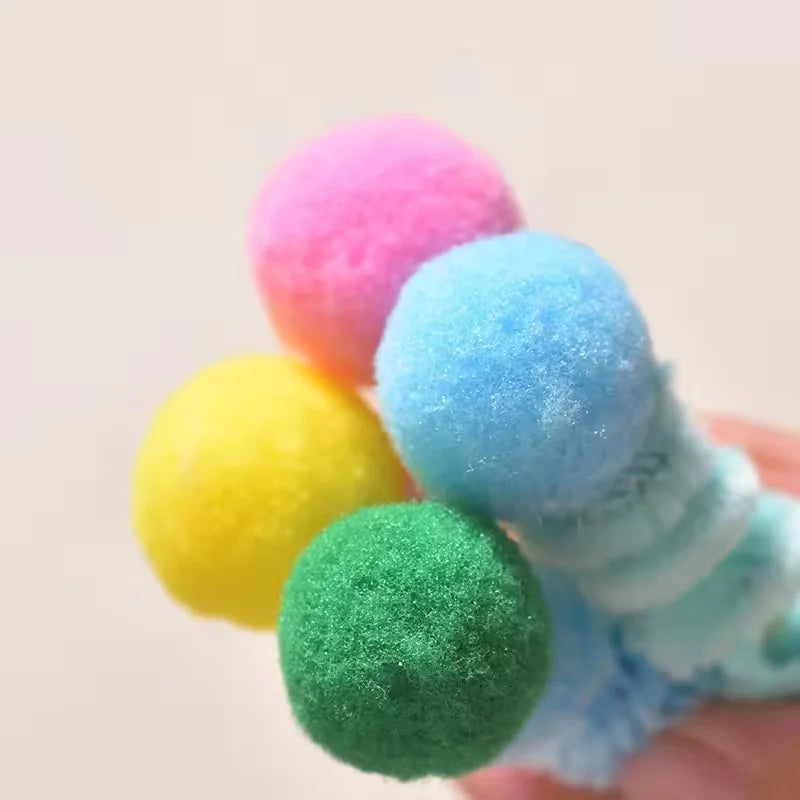 Interactive Cat Toy Spring Twist Stick Plush Ball Bite Resistant Teeth Grinding Plushie for Kittens Entertainment Boredom Relief