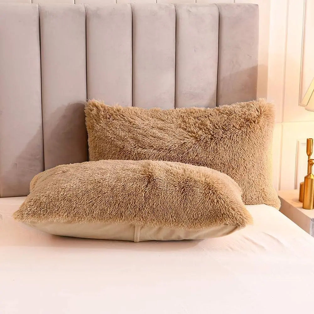 Camel King Size Faux Fur Velvet Plush Duvet Cover Set with Pillowcases, Ultra Soft & Warm
