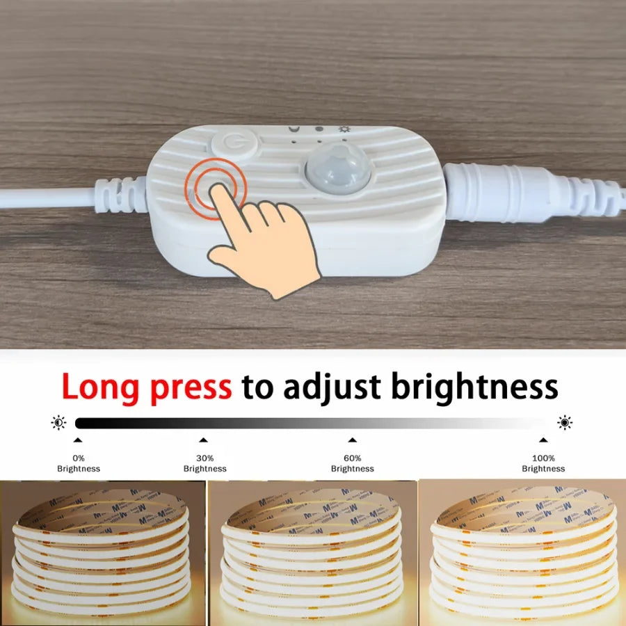 PIR Induction Dimmable 5V USB Adjustable COB Light Strip Motion Sensor Night Light Bathroom, Bedroom, Bed TV Lighting Decoration