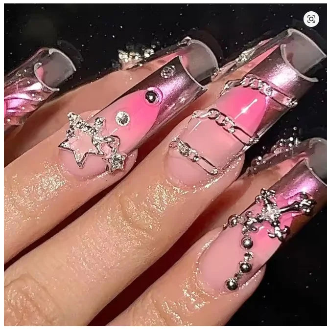 80PCS Star Nail Charms for Acrylic Nails,Silver Star Planet Cross Alloy Nail Art Decoration, Nail Stones Nail Jewels Accessorie