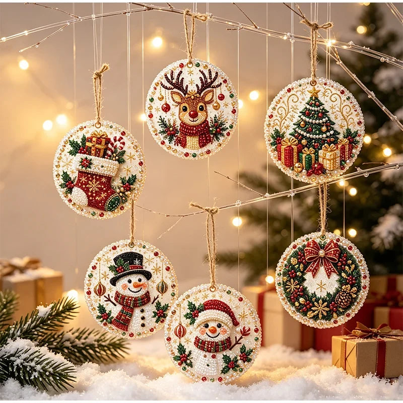 Christmas Diamond Painting Kit DIy Christmas Wooden Ornaments Xmas Snowman Reindeer Hanging Decor Relaxing Project Holiday Gifts