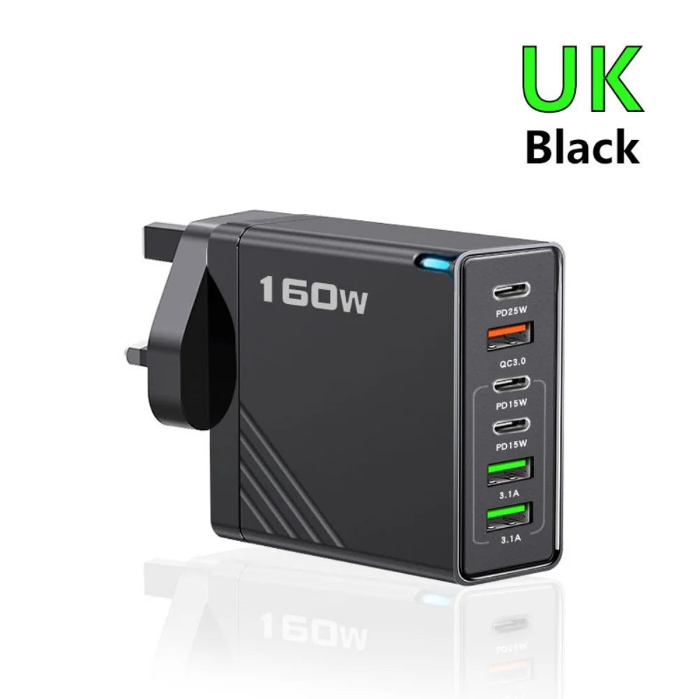 160W USB C Charger Fast Charging PD QC3.0 Wall Charger Adapter For iPhone 16 Samsung S24 Xiaomi Huawei Multi Ports Phone Charger