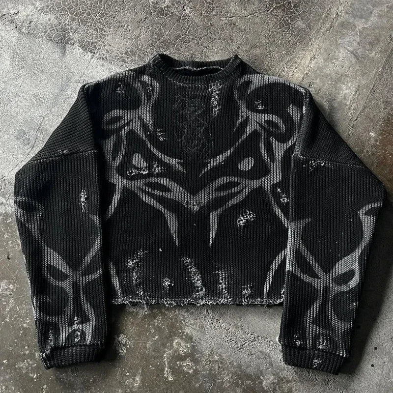 Retro long-sleeved Harajuku sweatshirt for men and women Y2K striped versatile tops punk goth high street slim pullover