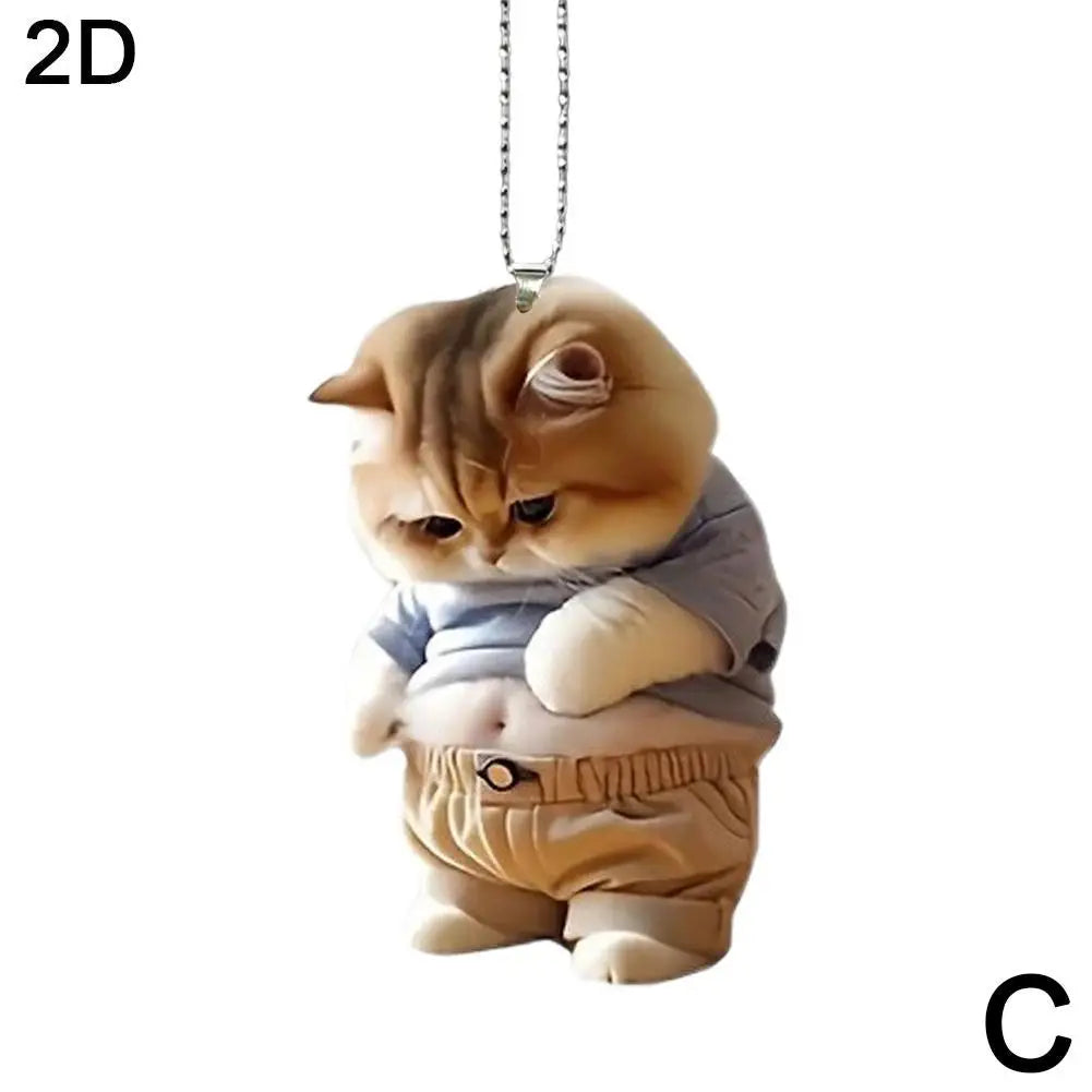 Car Cat-Shaped Pendant Realistic Animal Rearview Car Decor Interior Mirror Hanging Keychain Ornament Home Decor Accessories