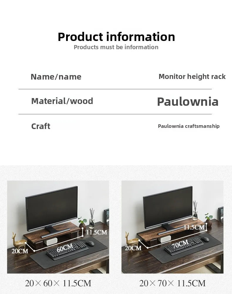 Solid Wood Monitor Stand Ergonomic Desktop Riser for Computer Screen Office Desk Organizer Natural Wooden Shelf & Laptop Stand