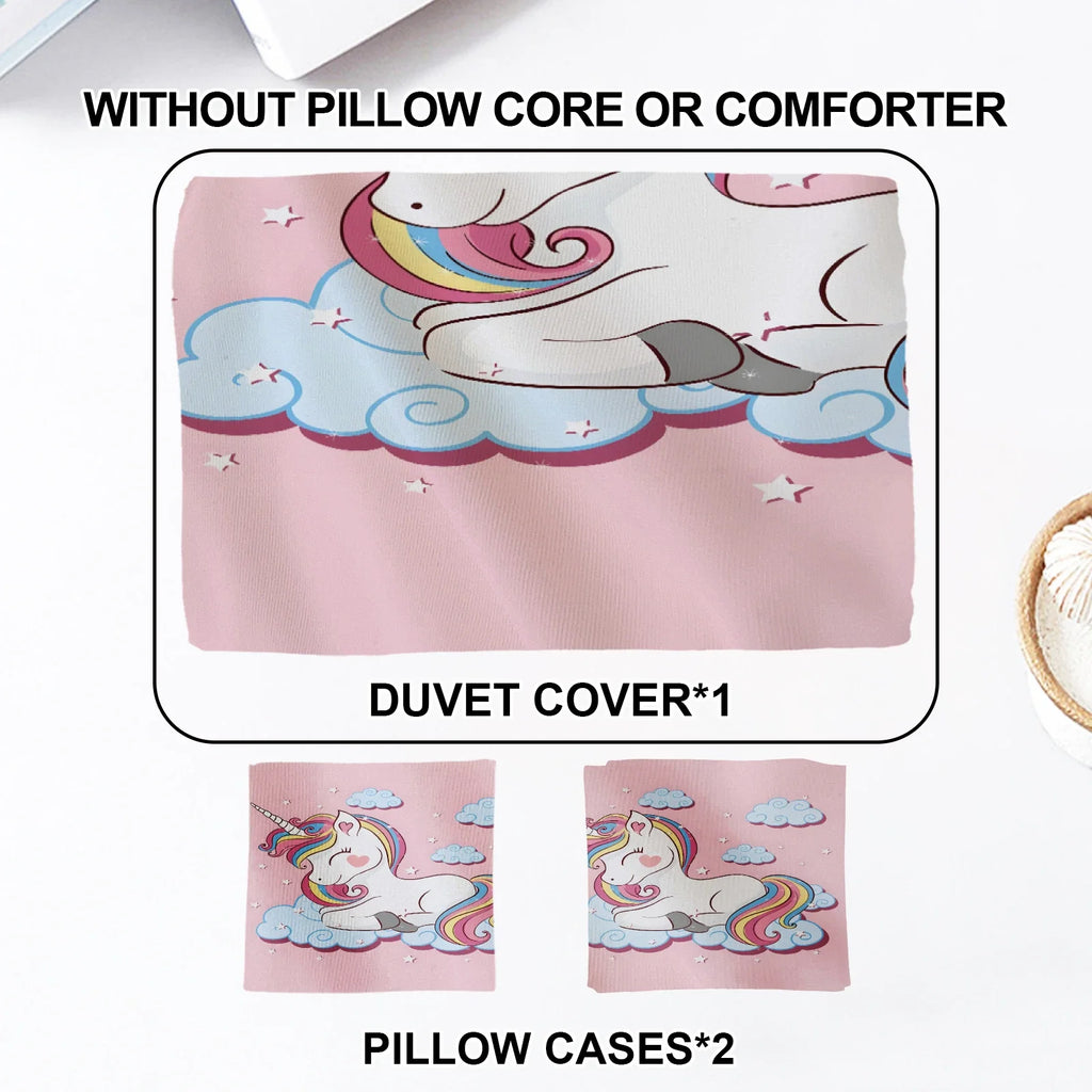 Cute Rainbow Unicorn Duvet Cover Set Pink Cloud Star Bedding For Kids Girls Bedroom Twin Queen King Size With 2 Pillowcases