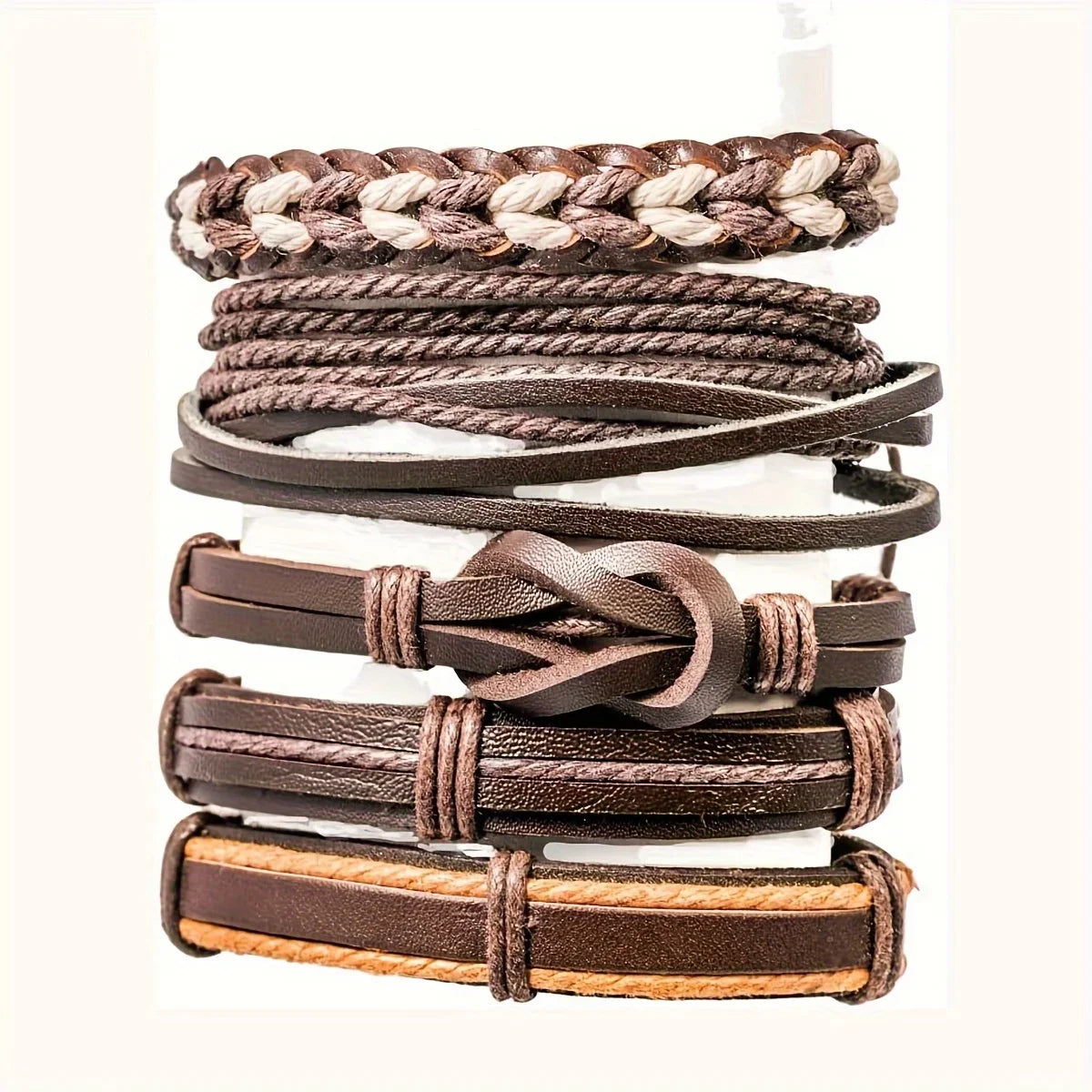 20Pcs Braided Leather Bracelets for Men Women Wrap Wood Beads Cuff Bracelet Hemp Cords Ethnic Tribal Handmade Wrap Wristband Bra
