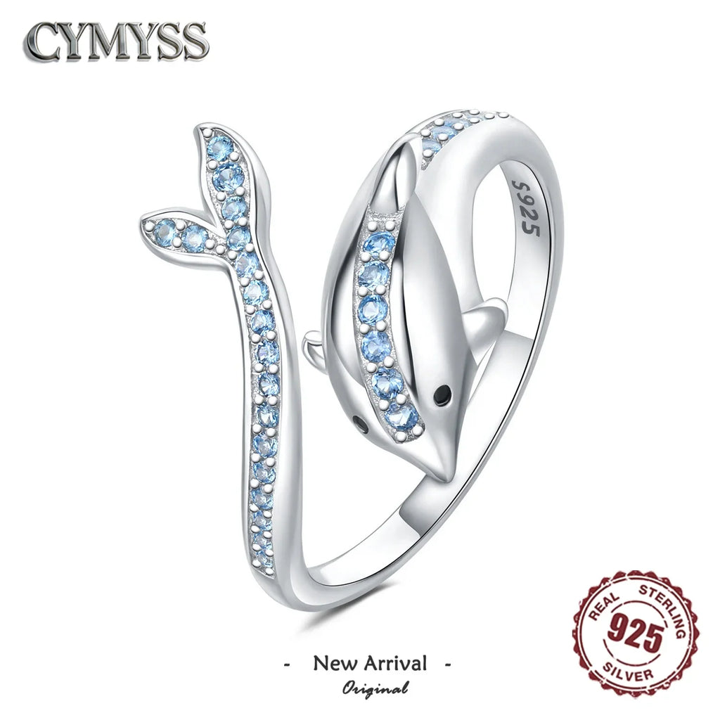 Original 925 Sterling Silver Open Ring Exquisite Panda Dolphin Adjustable Ring Original Daily Fine Jewelry Women Birthday Gifts