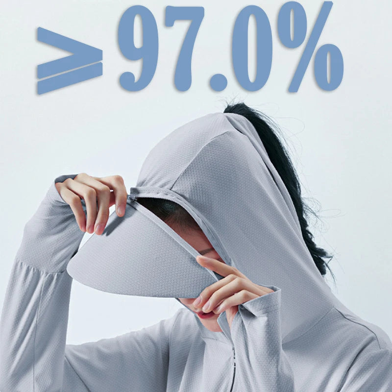 Summer Women Sun Protection Jacket Removable Brim Quick Dry Long Sleeve Anti-UV Female Hooded Hiking Jacket Beach Sweatshirt
