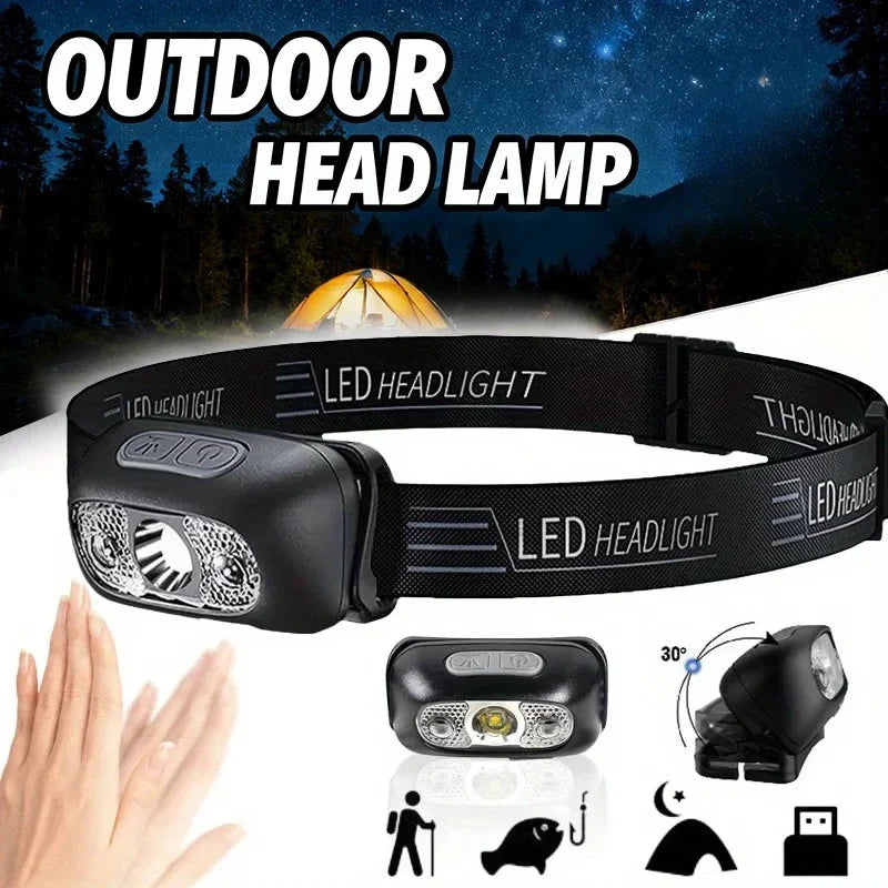 Mini Ultra-bright Sensor Industrial Headlamp Portable LED Headlight Rechargeable Flashlight for Outdoor Camping Fishing