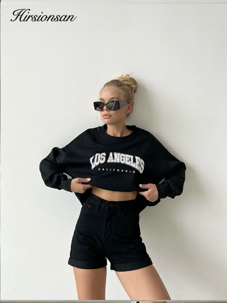 Hirsionsan Letter Print Women Sweatshirt 35% Cotton Soft Basic Loose Female Pullovers Korean Hoodies 2023 AutumnNew Y2k Fleece