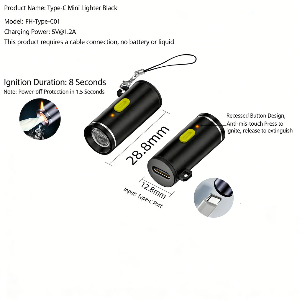 Mini USB-C Electric Lighter - Flameless Compact Portable For Air Travel & Outdoor Activities