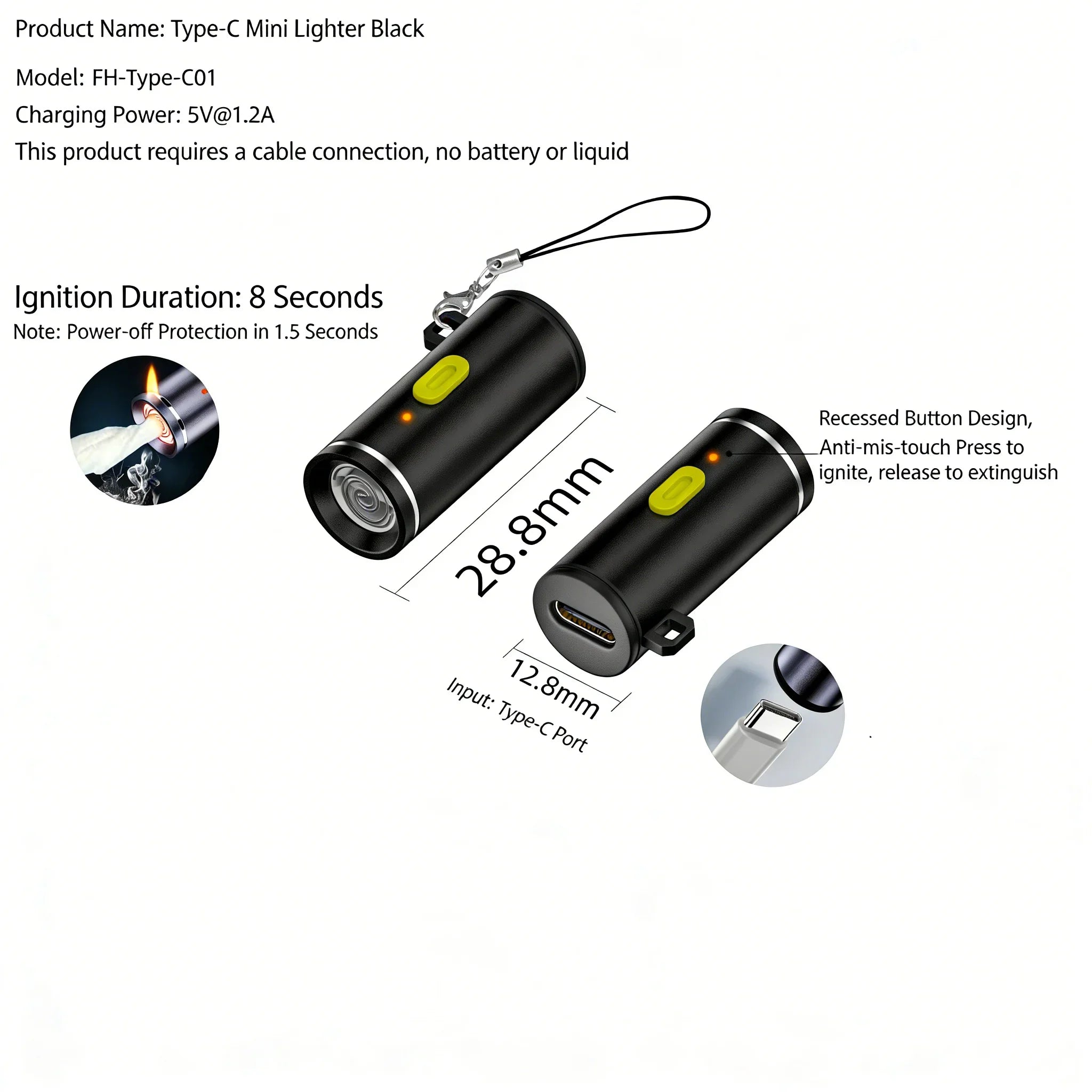 Mini USB-C Electric Lighter - Flameless Compact Portable For Air Travel & Outdoor Activities