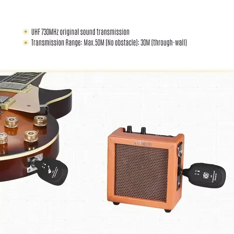 A8 Guitar Wireless System - Built-in Rechargeable Transmitter & Receiver for Electric Guitar/Bass