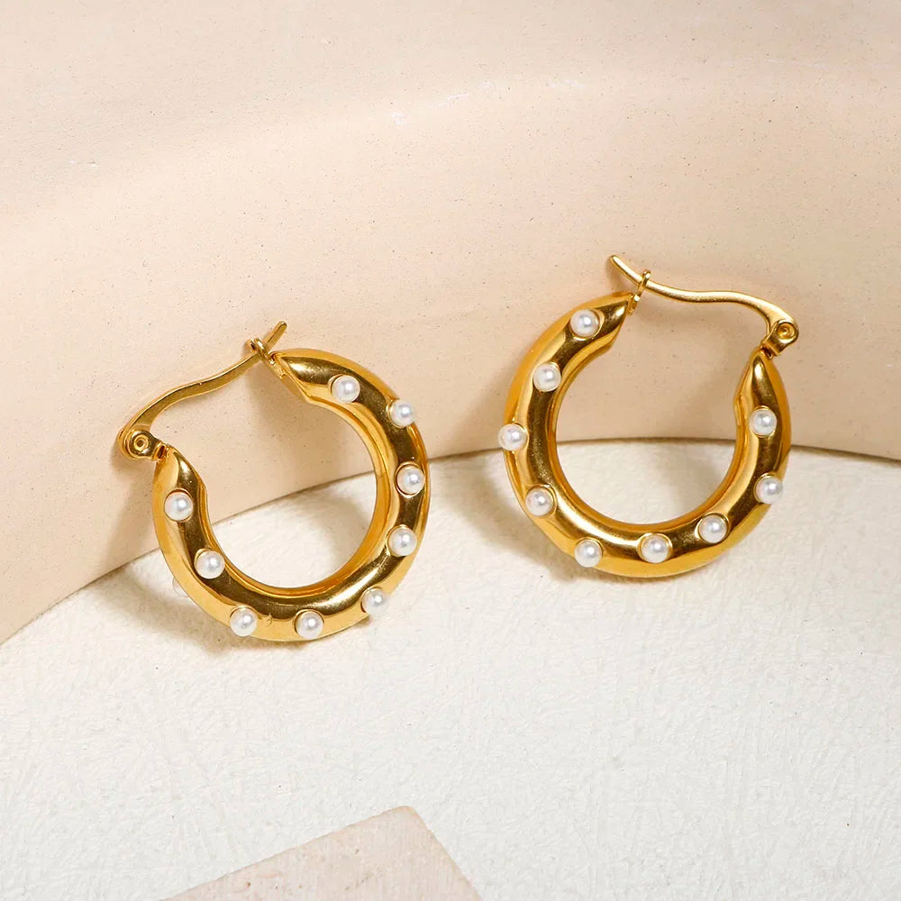 Luxury Shiny Zircon Hoop Earrings for Women Trendy Golden Stainless Steel Wed Ear Geometric Circle Earring Jewelry Pendientes