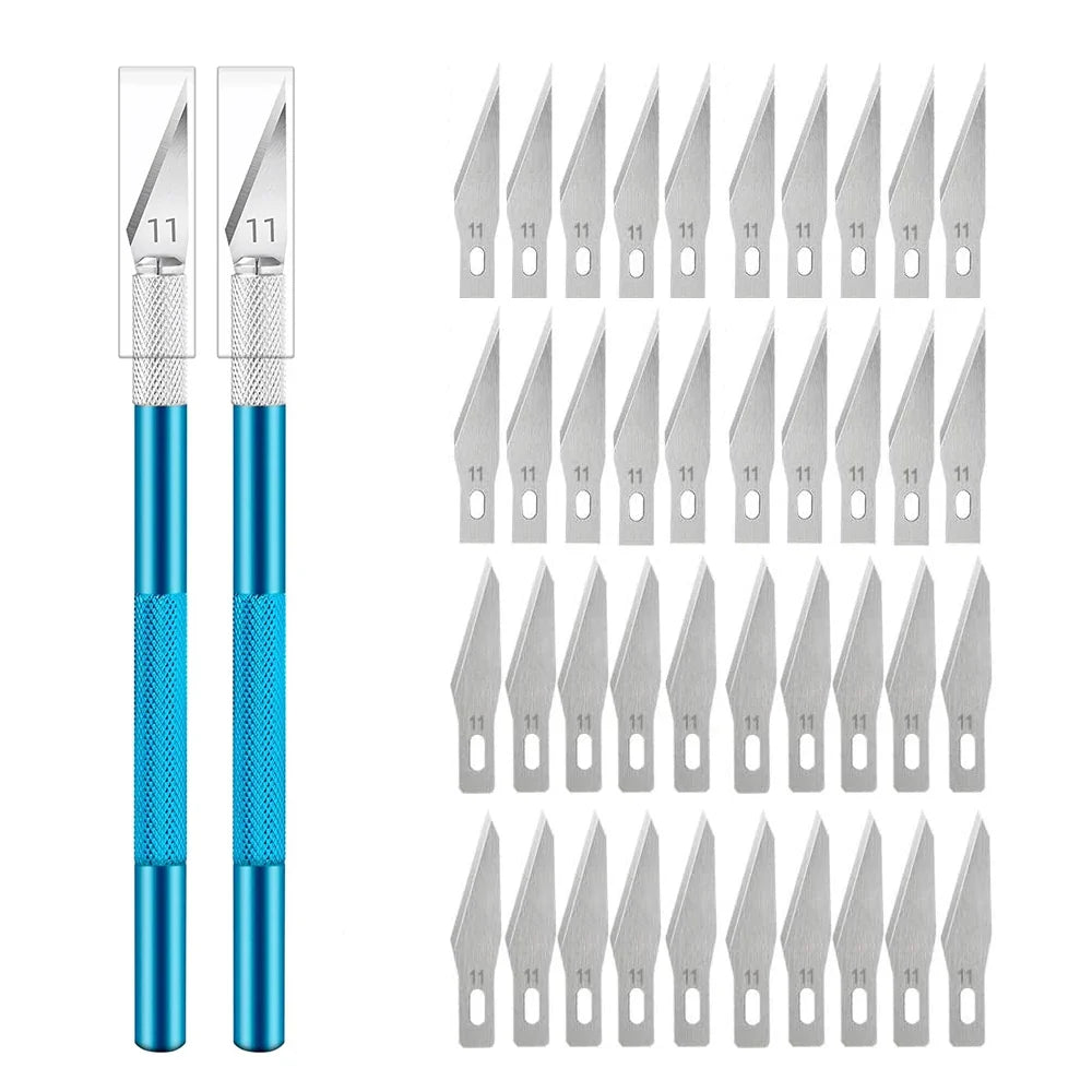 Engraving Non-Slip Metal Knife Kit + 40/10pcs #11 Blades Cutter Craft Knives for Mobile Phone PCB Repair Hand Tools