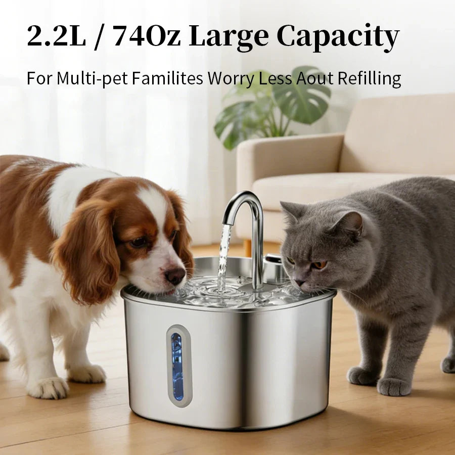 Large Capacity Cat Water Fountain Stainless Steel Automatic Pet Drinking Fountain for Indoor Cats Dogs Quiet Cat Water Dispener