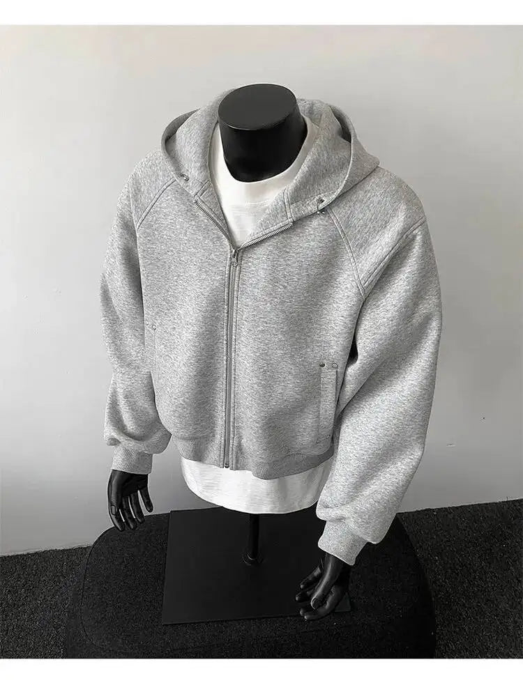 PFNW New Autumn Men's Sweatshirt 2025 Solid Color With Hat Long Sleeve Zipper Korea Fashion Male Tops 28W8776