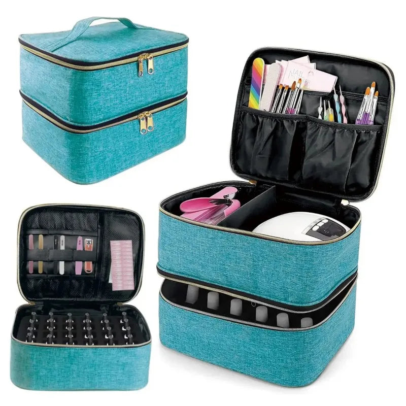 Nail polish storage device Handheld double-layer beauty storage device Handbag for girls and women Nail art, essential oil