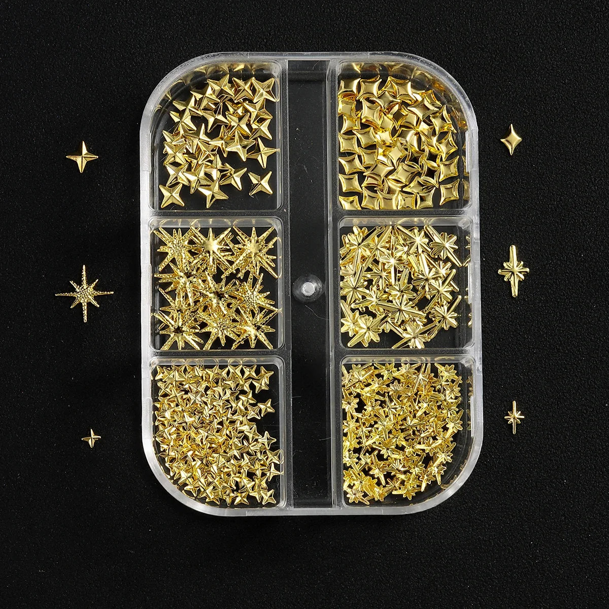 6/12Grids Gold Star Moon Metallic Rivet 3D Nail Charms Alloy Sun Moon Starlight Rhinestones Nail Studs For Nail Art Decoration