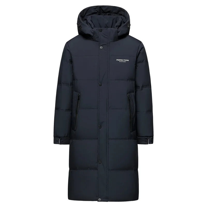 Winter Luxury Brand Men's Down Jacket Coat Parkas Padding Warm Puffer Jackets Long Man Jacket Knee Length Thickened Hooded HXY02
