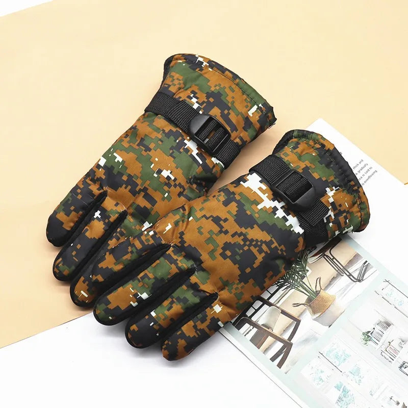 Kids Winter Gloves for Boys Girls 8-12 Years Old Fleece Lined Warm Thick Camouflage Ski Cycling Design Mittens Accessories
