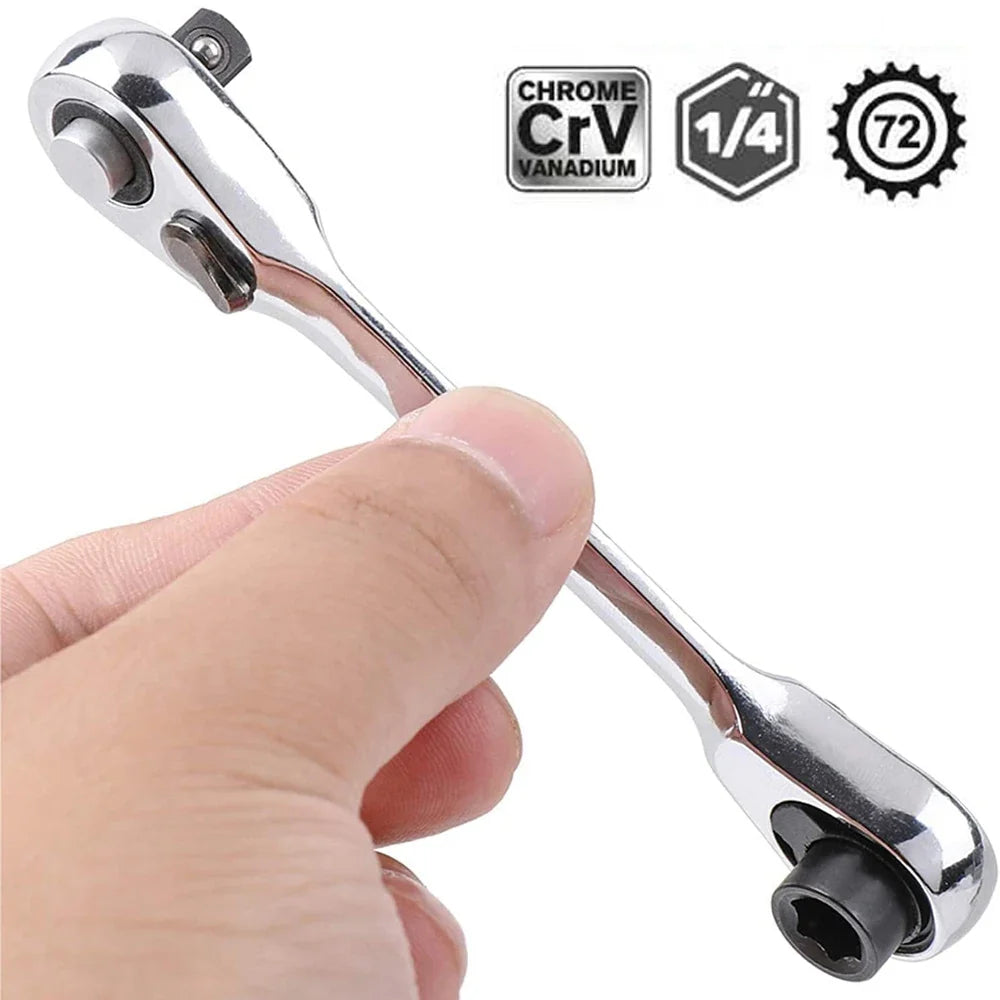 Mini Double Headed Ratchet Wrench 1/4 Inch Drive Socket Screwdriver Bit Driver Quick Release Ratchet Wrench Hand Tools