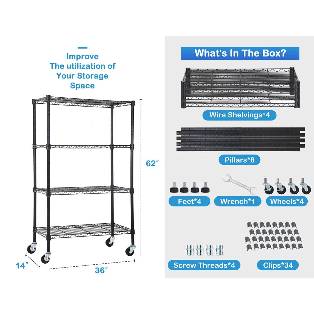 Industrial Warehouse Eco-Friendly Adjustable Large Capacity Metal Mobile Storage Wire Racks Shelving Storage Units