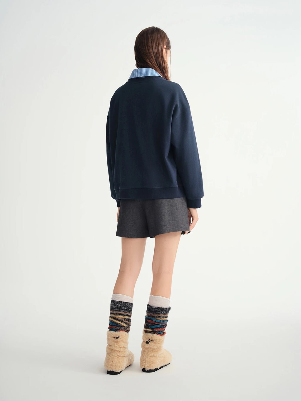 DUSHU Autumn Winter 2025 Women's Retro Embroidered Oversized Sweatshirt - Long Sleeve Round Neck Casual Pullover Streetwear Top