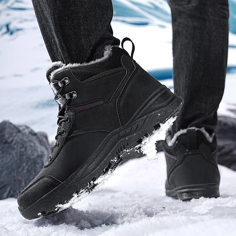 New Autumn and Winter High-Top Thick-Soled Fleece-Lined Men's Snow Boots, Outdoor Hiking Shoes, Hunting Boots, Hiking Boots