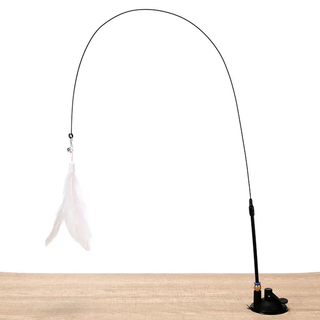 Cat Feather Bell Toy with Suction Cup Base 1 Teaser Wand 3 Replacement Feather Heads Interactive Cat Toy for All Cats