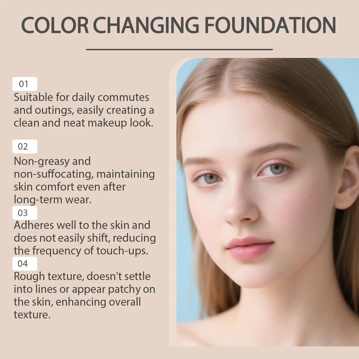 Color Changing Foundation Natural Color Spf15 Sun Protection Makeup Full Coverage Even Skin Tone Lightweight Moisturizing Makeup