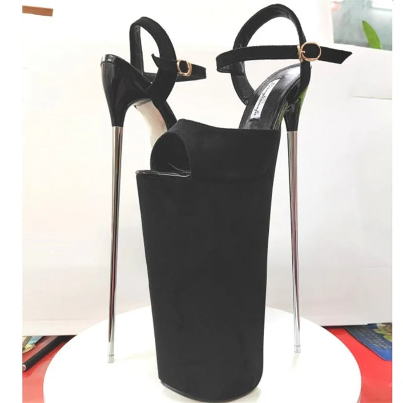 Summer 30cm Metal Thin High Heels Sandals Female Platform Women's Shoes Narrow Band Steel Pipe Dance Buckle SM Stripper Pumps