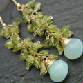 Aqua Chalcedony Labradorite Cluster Wire Wrapped Dangle Earrings