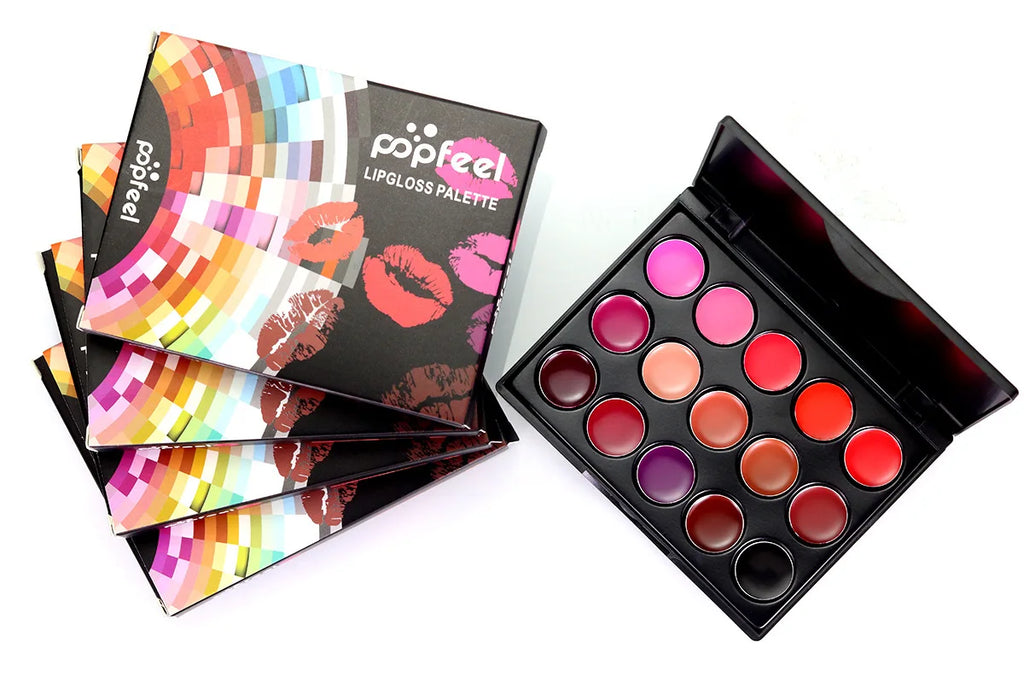 POPFEEL15 Colors Lipstick Palette Set Long Lasting Lip Gloss Korean Cosmetics Women Lip Tint Cheap and Small Beauty Lip Stain