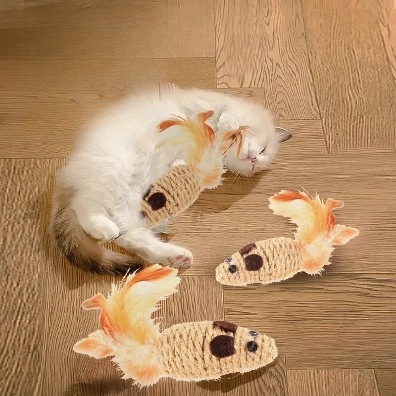 1-5pcs Sisal False Mouse Cat Toy Bite Resistance Stuffed Toy Interactive Cat Toy Simulation Mice Kitten Self-Playing Plush Toys