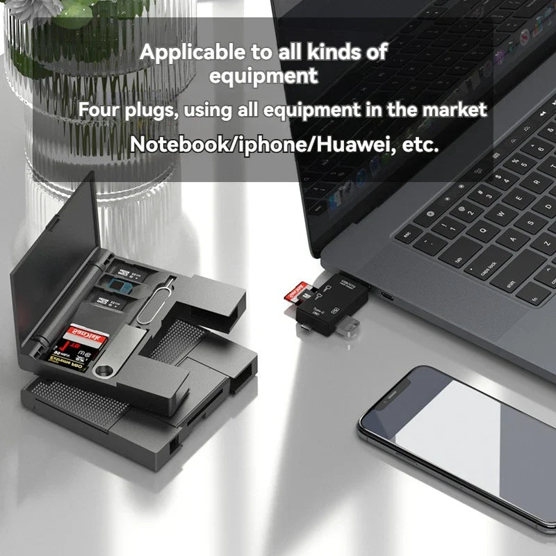 Multi functional six inOneCardReader OTG iPhone Type-C Micro SD CardFlashDrive intelligentStoragecard TF SD CardReaderStorageBox