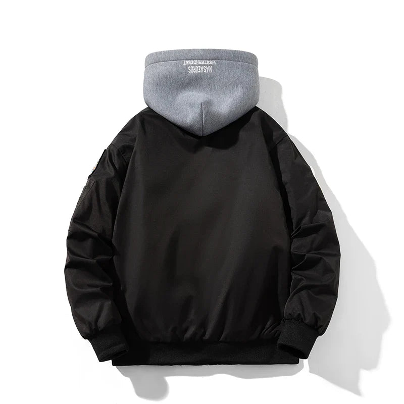 Autumn Winter Vintage Bomber Jacket Man Pilot Jacket Mens Military Letter American Thicken Coat Hooded Parkas Streetwear