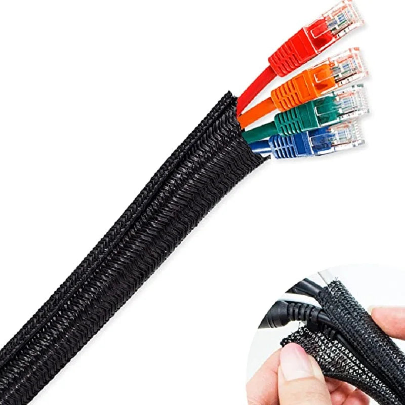 1M 3M 5M Braided Cable Sleeve PET Nylon Wrapping Cable Casing Cable Sleeves Wire for Desk PC TV Wire Protector Cable Wrap Cover