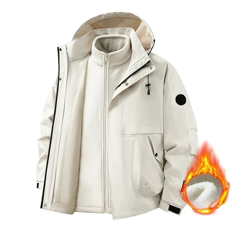 New Autumn and Winter Three in One Outdoor Jacket for Couples Warm Hooded Waterproof Two-piece Set Windbreaker Hiking Jacket