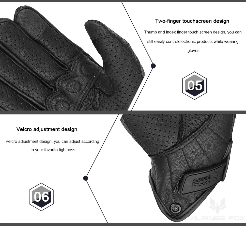 2023 Summer New Vintage Leather Motorcycle Gloves Men Black Wear-resistant Guantes Touchscreen Anti-slip Retro Motobiker Luvas