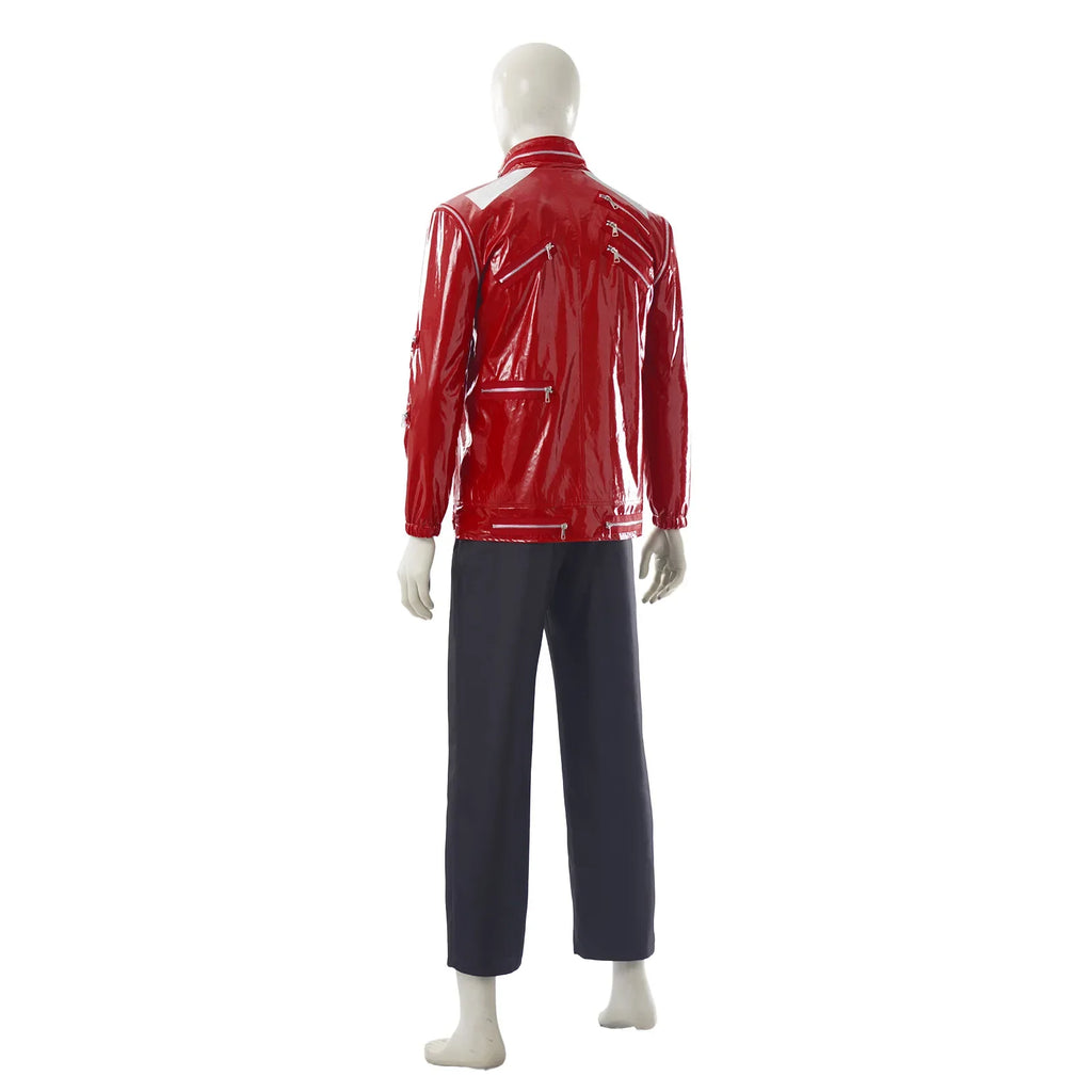 Red Zipper Michael Jackson MJ Beat It Jacket for Impersonators PU Leather Punk Casual Coat Halloween Stage Christmas Outwear